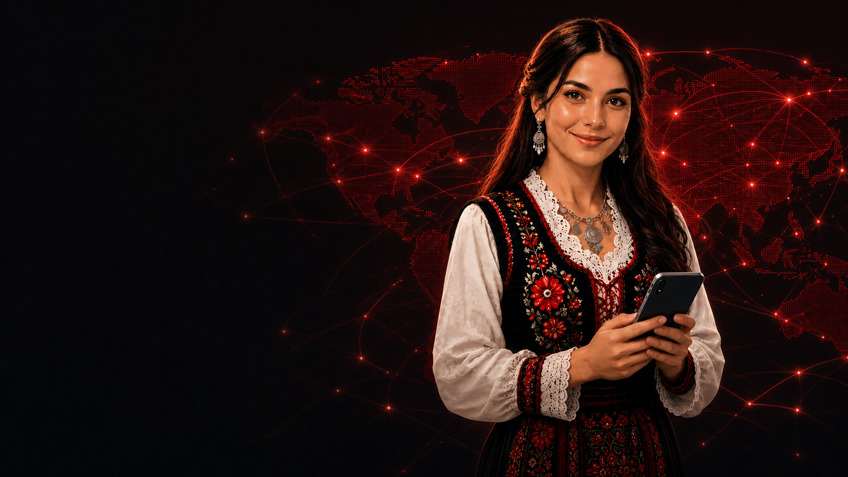 Vajza e brandit Shqiponja eSIM me veshje tradicionale