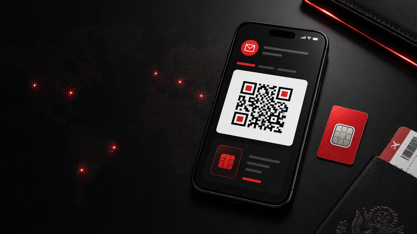 Telefon që skanon QR për instalimin e eSIM